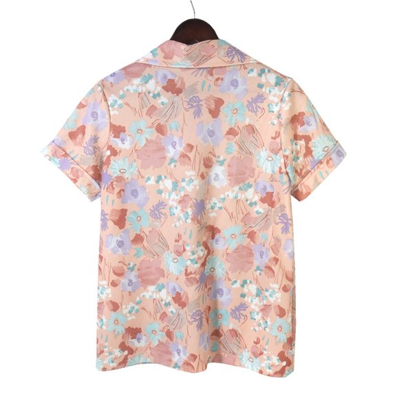 Vintage Women's Polyester Button Down Short Sleeve Shirt - Picture 2 of 4